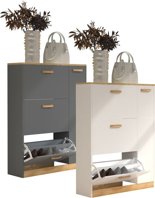 VCM Schuhschrank Halom L aus Holz mit 3 Klappen und 1 Drehtür - Bild 1
