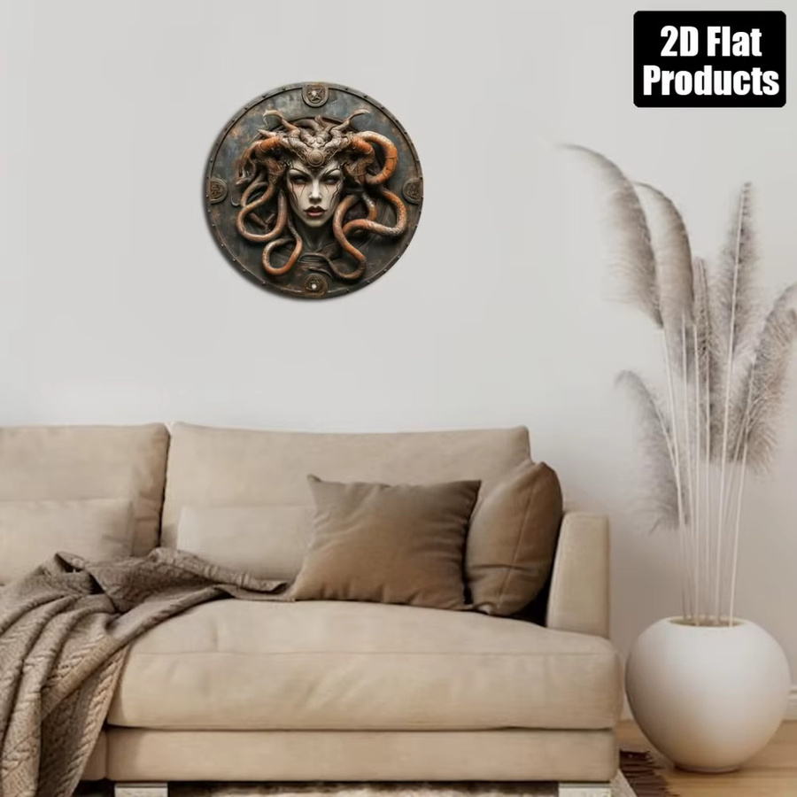 Potdemiel Vintage Medusa Rundes Aluminiumschild Wandkunst Durchmesser: 20,3 cm - Bild 5