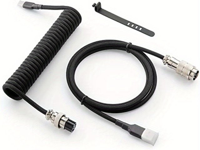 Spiralkabel USB-C für Gaming-Tastaturen mit abnehmbarem Metall-Avi-Stecker, schwarz, Länge: 1,8 m - Bild 1