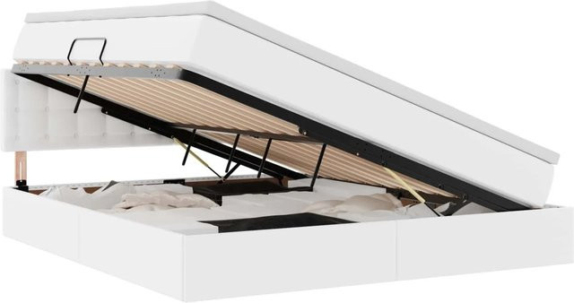 vidaXL Bett mit Stauraum und LED-Unterbettbeleuchtung aus Kunstleder in Weiß, B/T: 180 x 200 cm - Bild 1