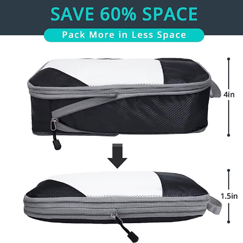JETTING Reise-Kompressionstaschen Set aus Mesh und Stoff, Schwarz, 3er-Set oder 5er-Set zur Kleideraufbewahrung und als Reise-Organizer - Bild 3