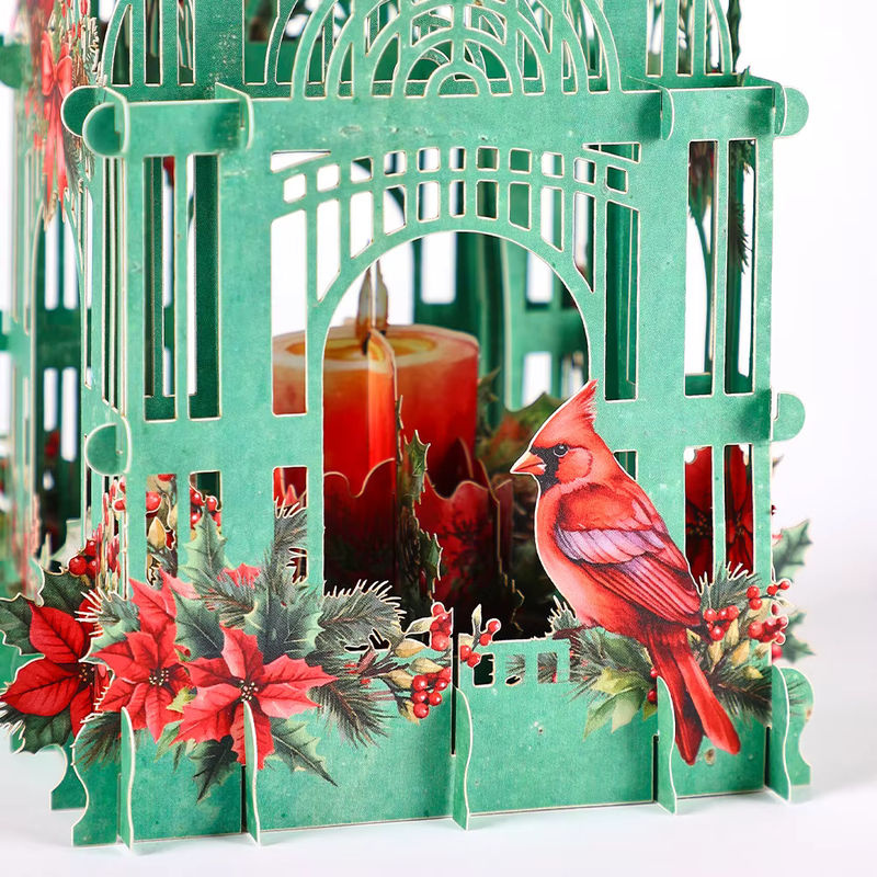 Weihnachtsstern 3D Box Mosailles mit Cardinalis Vogel in Grün, Vintage Papier-Dekoration mit Sternen und floralen Elementen - Bild 2