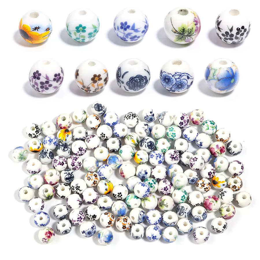 Jingdezhen Keramik Perlen, Bunte Blume, Spacer Perlen für Schmuck DIY - Bild 2