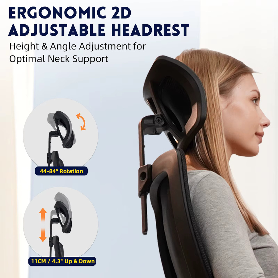 Ergonomischer Bürostuhl Durrafy in Schwarz mit Netzrücken, verstellbarer Kopfstütze und Lendenwirbelstütze für dein Home-Office - Bild 5