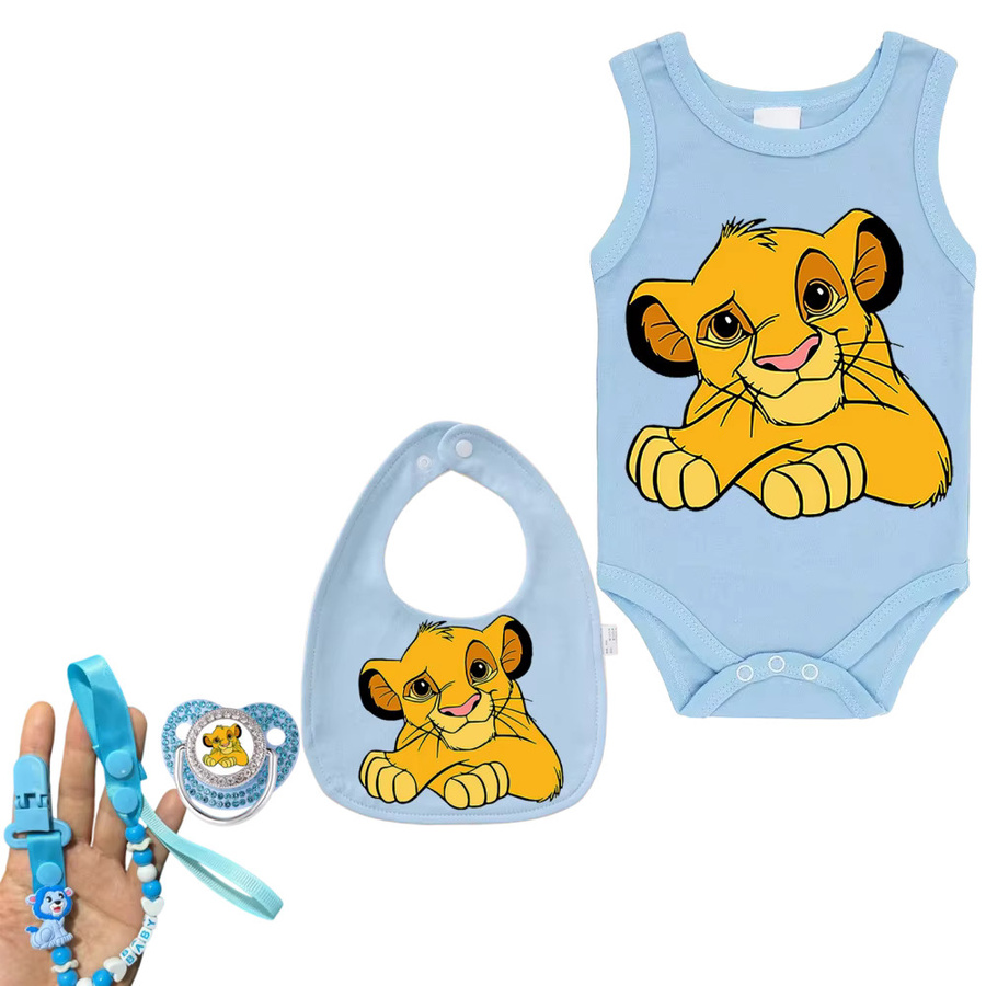 Disney Baby Geschenkset mit Anime-bedrucktem Krabbelanzug und Lätzchen in Blau - Bild 2