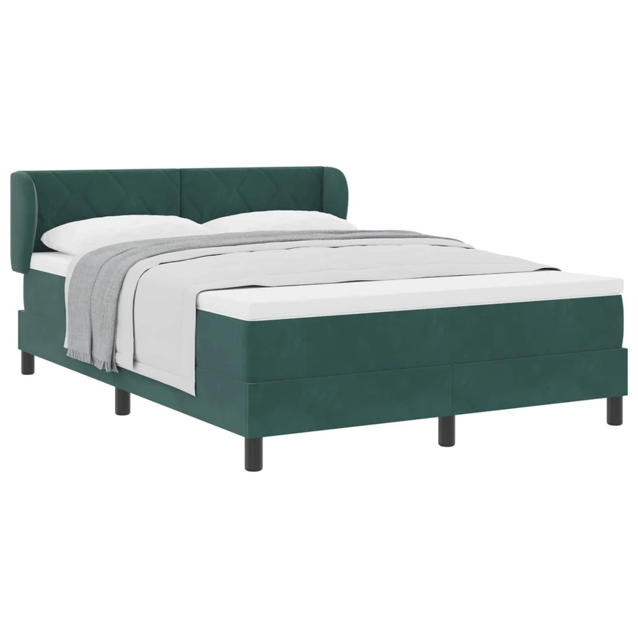vidaXL Boxspringbett mit Matratze aus Samt in Dunkelgrün, B/T/H: 140 x 200 x 142 cm - Bild 2