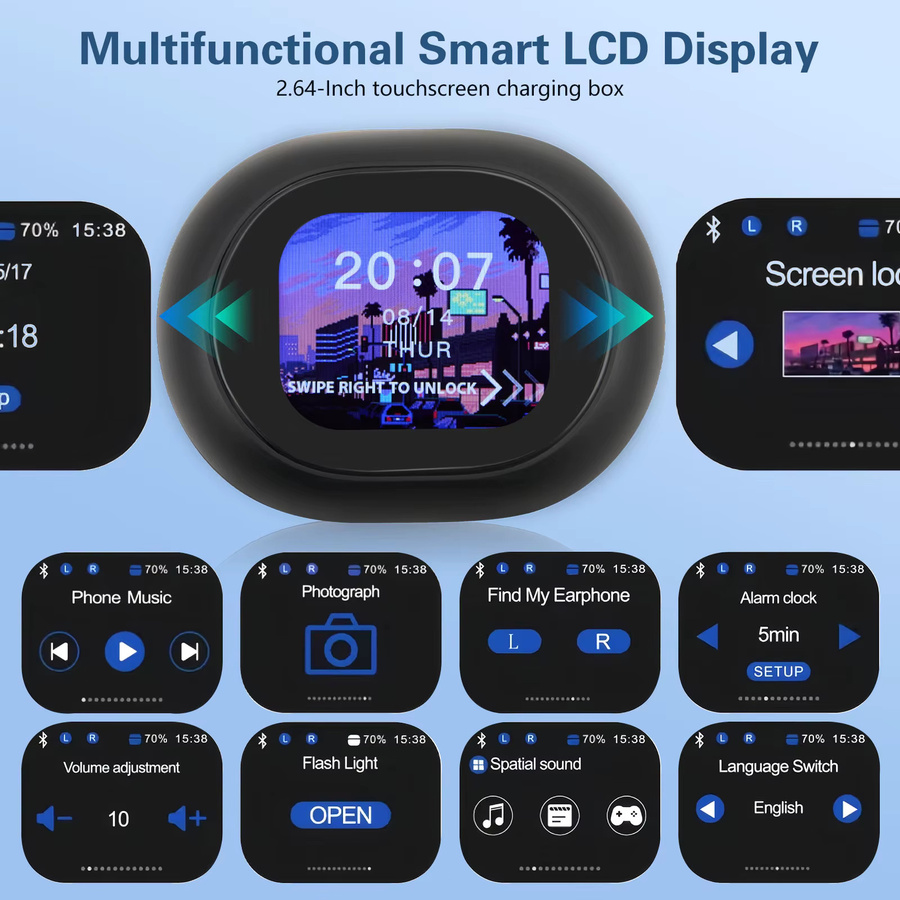 Rbefeuly Echtzeit-Übersetzungskopfhörer mit KI-Sprachübersetzung für 134 Sprachen, OWS In-Ear Kopfhörer mit LCD-Touchscreen in Schwarz, kompatibel mit iOS und Android - Bild 4