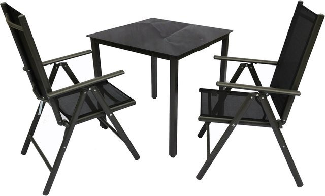 VCM 3-teiliges Gartenmöbel Set in Anthrazit mit Tisch aus ESG-Sicherheitsglas und Alu, Tisch Maße H: 76 cm, B: 80 cm, T: 80 cm - Bild 1
