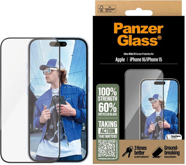 PanzerGlass Ultra-Wide Fit Displayschutzglas für Apple iPhone 15 und iPhone 16, gehärtetes Glas in Schwarz und Transparent - Bild 3
