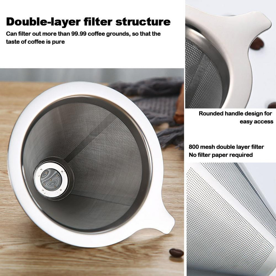 Wipon Kaffeefilterhalter aus doppellagigem Edelstahl 304 in Silber zum Aufgießen von Kaffee und Tee - Bild 4
