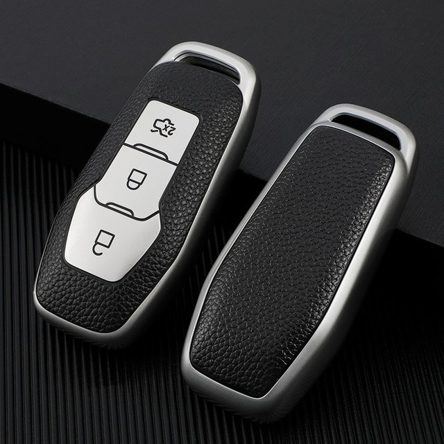 Leder TPU Schlüsselhülle für Ford Focus 3 4, Mondeo 5, Mustang, F-150, Explorer, Edge, Fiesta, Kuga MK3 in Schwarz - Bild 1