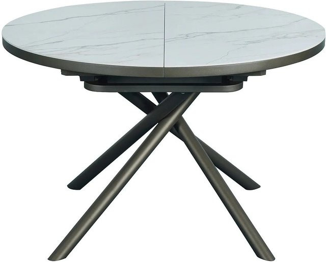 Vente-unique Esstisch Ferola in Weiß mit Marmor-Effekt und Keramikplatte, ausziehbar, B/T/H: 160 x 120 x 76 cm - Bild 1