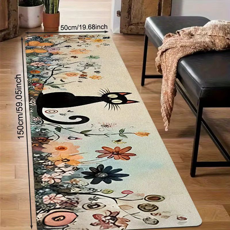 VIKAMA 2-teiliges Teppich-Set mit schwarzer Katze im Cartoon-Design für Küche, Wohnzimmer, Schlafzimmer oder Badezimmer, mehrfarbig - Bild 3