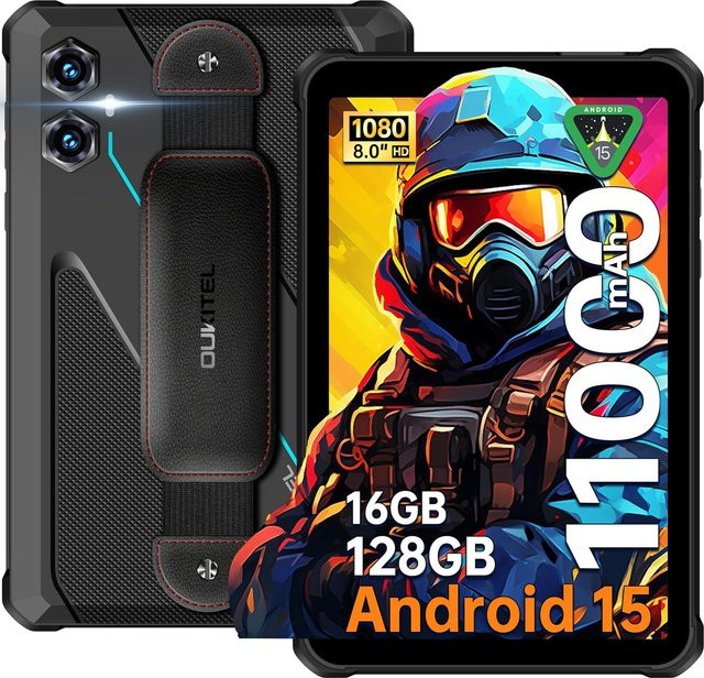 OUKITEL RT3 Plus Robustes Android 15 Tablet mit 8 Zoll HD-Display, 16GB RAM, 128GB Speicher, Wasserdicht, Blue/Black - Bild 1