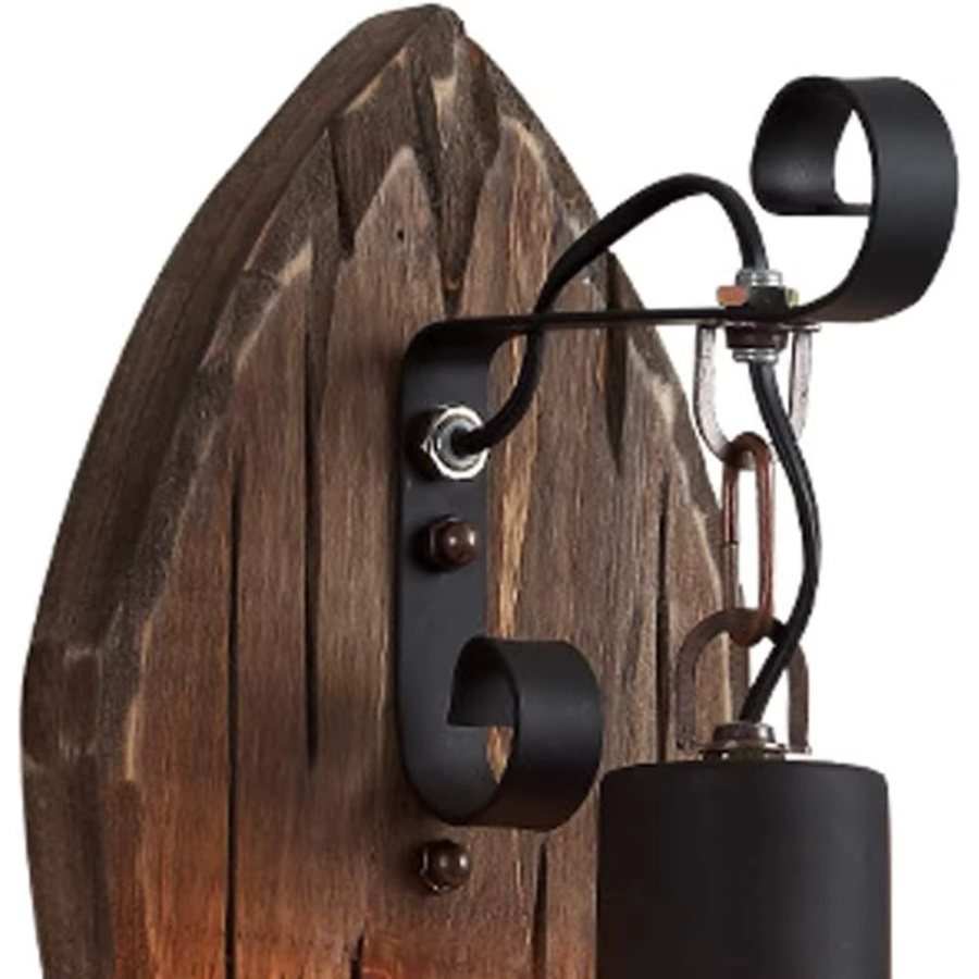 JOYINLED Retro Rustikale Wandleuchte im Vintage Design aus Holz und Metall in Schwarz für Flur und Schlafzimmer - Bild 4