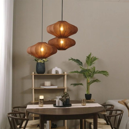 QAZQA Japandi Hängelampe in Braun mit 3 Flammig aus Stoff für Wohnzimmer, Esszimmer und Küche, Durchmesser: 50 cm