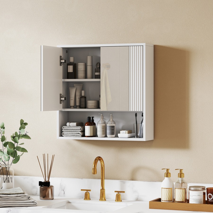 Aosom Wand-Badezimmerschrank in Weiß mit 2 verspiegelten Soft-Close-Türen und offenem Fach - Bild 2