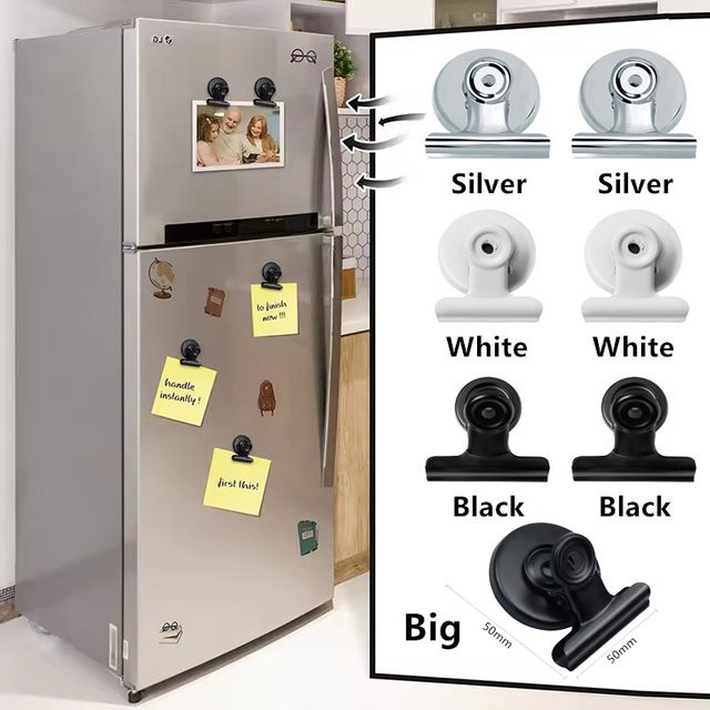 Mognot Hochleistungs-Magnetclips aus Metall für Whiteboard und Kühlschrank, B/H: 50 x 50 mm, Schwarz Weiß Silber - Bild 1