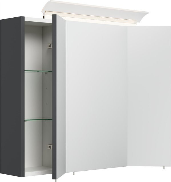 Posseik Spiegelschrank mit LED-Acrylglaslampe und Glasböden in Weiß Hochglanz, Breite: 75 cm - Bild 1