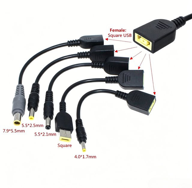 Lenovo DC-Stromadapterkabel mit quadratischem Buchsenstecker, Schwarz, Länge: 15 cm - Bild 1