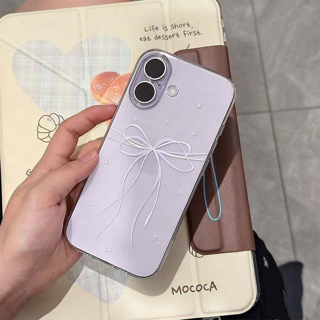HAPPEE Handyhülle mit Schleifen-Design in Transparent, Violett und Weiß für iPhone 11 bis iPhone 17 Pro Max - Bild 1