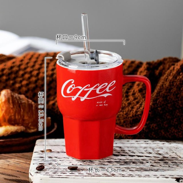 Cola Strohbecher aus Keramik in Rot und Weiß, 500 ml - Bild 1