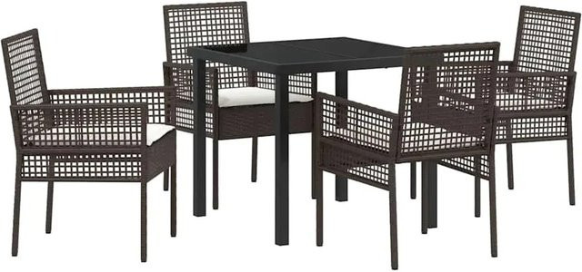 vidaXL 5-teiliges Garten Esszimmer Set aus Poly Rattan und Metall in Braun mit Kissen für Garten, Patio und Balkon, Tisch und 4 Stühle, B/T/H: 230 x 120 x 40 cm - Bild 1