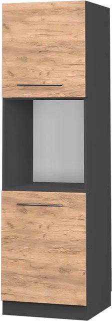 Vicco Herdumbauschrank Fame-Line Goldkraft Eiche/Anthrazit mit offenen Regalen und Soft-Close-Türen, B/T/H: 60 x 58 x 206 cm - Bild 1