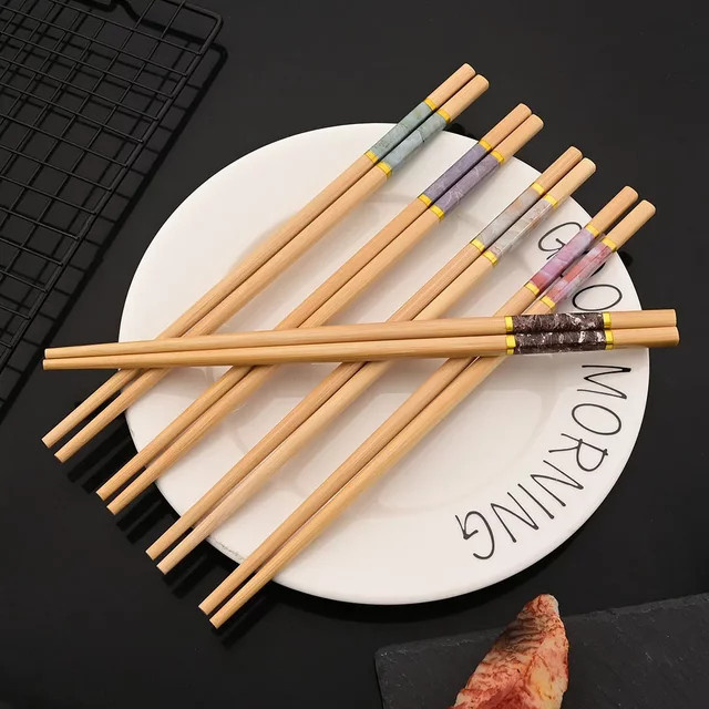 5 Paar farbenfrohe Bambus-Essstäbchen von Uniturcky im Retro-Stil, rutschfestes Holzgeschirr für Sushi, Mehrfarbig - Bild 1