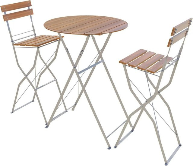 Lex Biergarten Set 3-teilig aus Holz und Stahl in Braun und Silber mit Tisch und Hockern - Bild 1