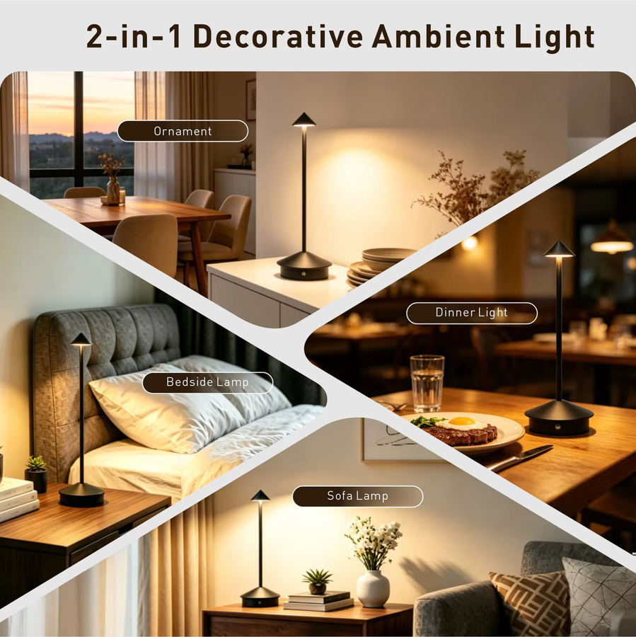 Wiederaufladbare LED-Tischlampe mit Berührungssensor und 3 Farbmodi für modernes Ambientlicht und Schlafzimmer, Metall - Bild 4
