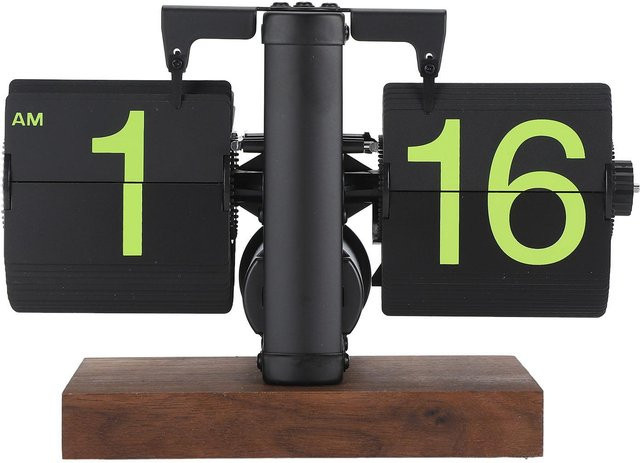 Digitale Retro-Klappuhr von TOMTOP JMS mit Holzsockel in Schwarz - Bild 1