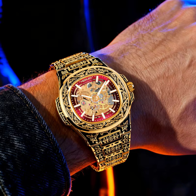 MEIRUIQI Armbanduhr Automatik, Edelstahl, Gold, Herren - Bild 5