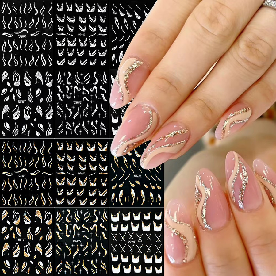 MAFANAILS Nagelaufkleber, Gold Glitter, Weiß Silber, Glänzend - Bild 2