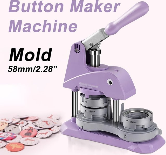 Manuelle Button-Maschine 58mm 2,28 Zoll DIY Button-Presse und Stanzmaschine in Gelb und Lila - Bild 1