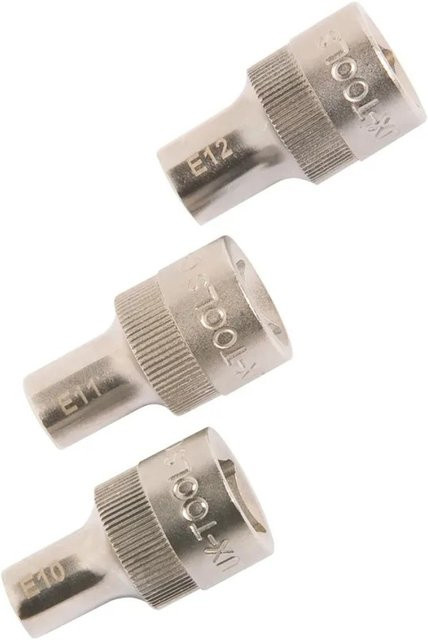 LUX-TOOLS 3-teiliges Steckschlüssel Set E10 E11 E12 aus Chrom-Vanadium in Silber - Bild 1