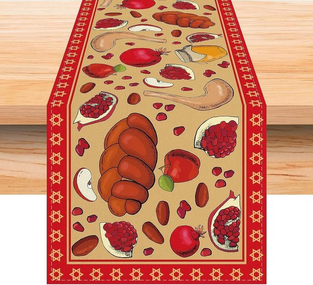 Shana Tova Leinen Tischläufer von JMG Household Supplies, Rot, B/H: 33 x 150 cm - Bild 1