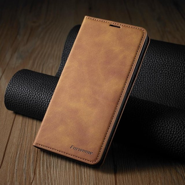 Ultra dünne Leder-Handyhülle mit Brieftaschenfunktion und Magnetverschluss für Samsung Galaxy, Xiaomi Redmi, iPhone, Huawei und Google in Schwarz, Rot, Braun oder Blau - Bild 1