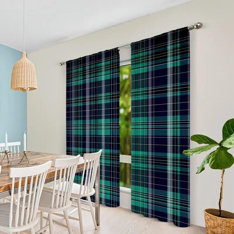 Yiran Furniture Vorhänge mit schottischem Schachmuster in Mehrfarbig, 2er-Set, Breite: 53 cm, Höhe: 116 cm - Bild 4