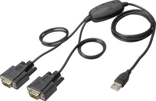 Digitus USB zu 2x RS232 Serieller Adapter, USB-A auf 2x D-Sub 9-pol, Schwarz - Bild 1