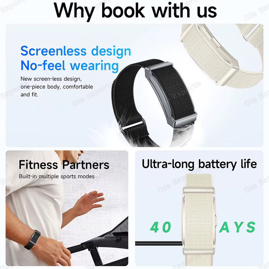 Ola Esporte Fitness-Tracker-Armband ohne Bildschirm, intelligentes Sportarmband mit Herzfrequenz- und Schlafüberwachung, wasserdicht, Unisex, Schwarz oder Weiß - Bild 2