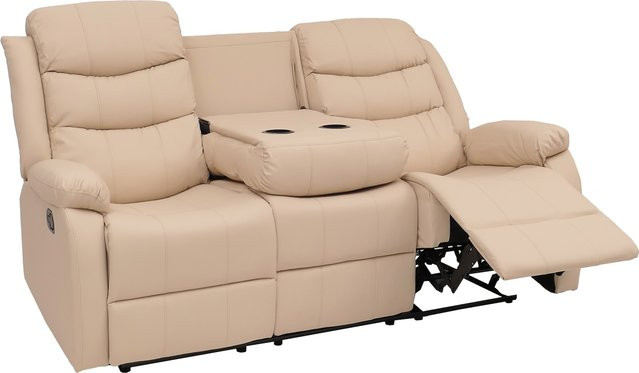 MCW 3er Kinosessel O62 Relaxsessel mit Liegefunktion und Getränkehalter aus Kunstleder in Beige - Bild 1
