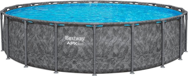 Bestway APX365 Winterfester Solo Frame Pool Rund in Marmor-Optik Dunkel Grau Blau, Durchmesser: 610 cm, Höhe: 132 cm - Bild 1