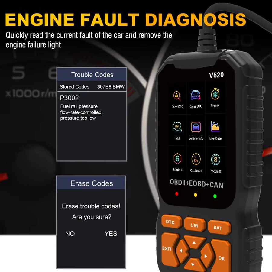 Jexiwe V520 OBD2 Auto-Diagnosescanner in Schwarz mit Echtzeit-Datenübertragung und Fehlercode-Lesegerät für professionelle Reparaturen - Bild 4