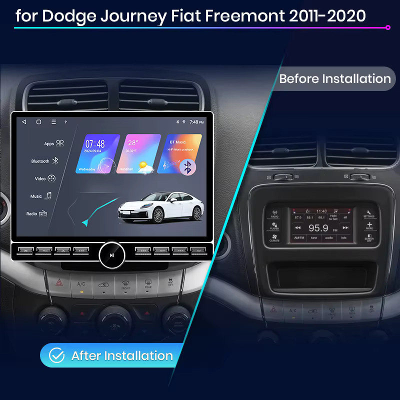 Junsun QLED Wireless CarPlay Android Auto Autoradio für Dodge Journey und Fiat Freemont 2011-2020 mit 13,1 Zoll Display in Schwarz - Bild 2
