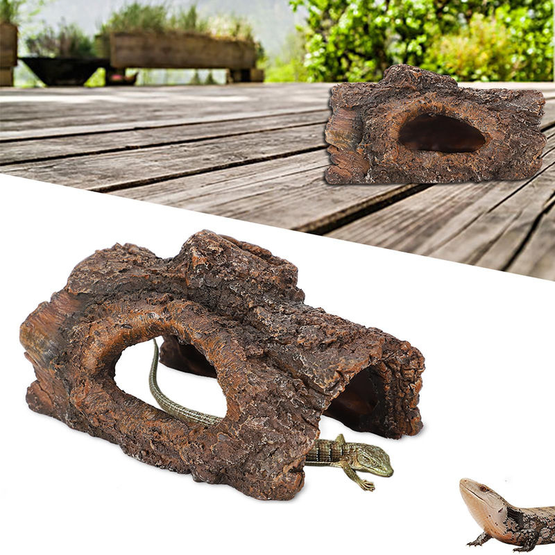 TOMTOP JMS Versteckhöhle aus Kunstharz in Baumstamm-Optik für Amphibien und Reptilien, Braun, Rustikal - Bild 3