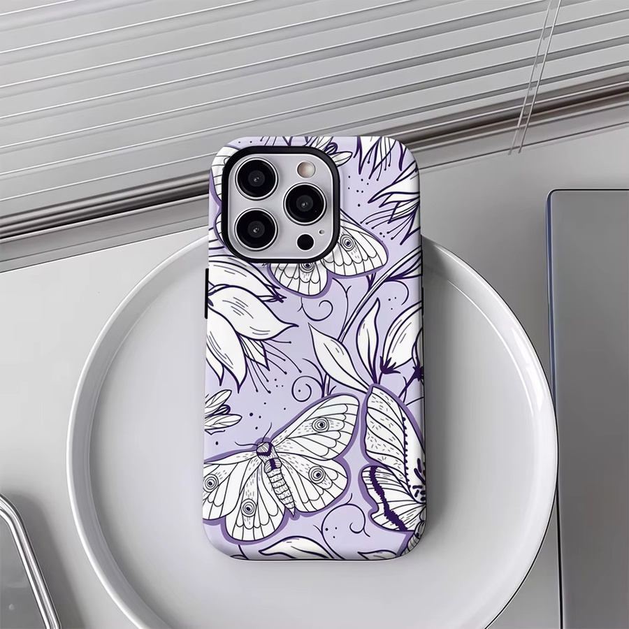 Moth Garden Handyhülle für iPhone 17 16 15 14 13 12 Pro Max Plus mit doppelschichtiger Rückseite in Purple - Bild 3