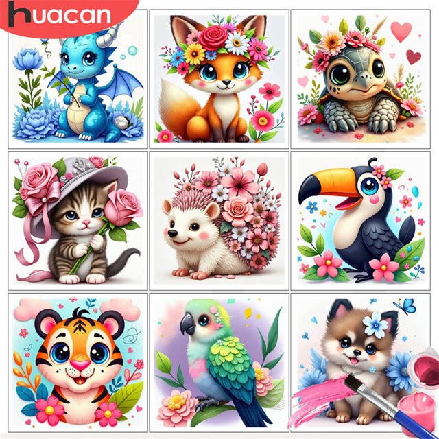 HUACAN Malen nach Zahlen-Kit, Fantasy, blau, floral, Set - Bild 1