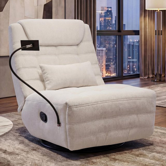 MCW Relaxsessel P92 mit Drehfunkion und Kippfunktion in Creme-Weiß aus Chenille-Stoff - Bild 1