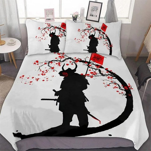 JMG Household Supplies Samurai Bettwäsche Set mit Sonnenuntergang und Japanischer Landschaft, B/H: 135 x 200 cm - Bild 1